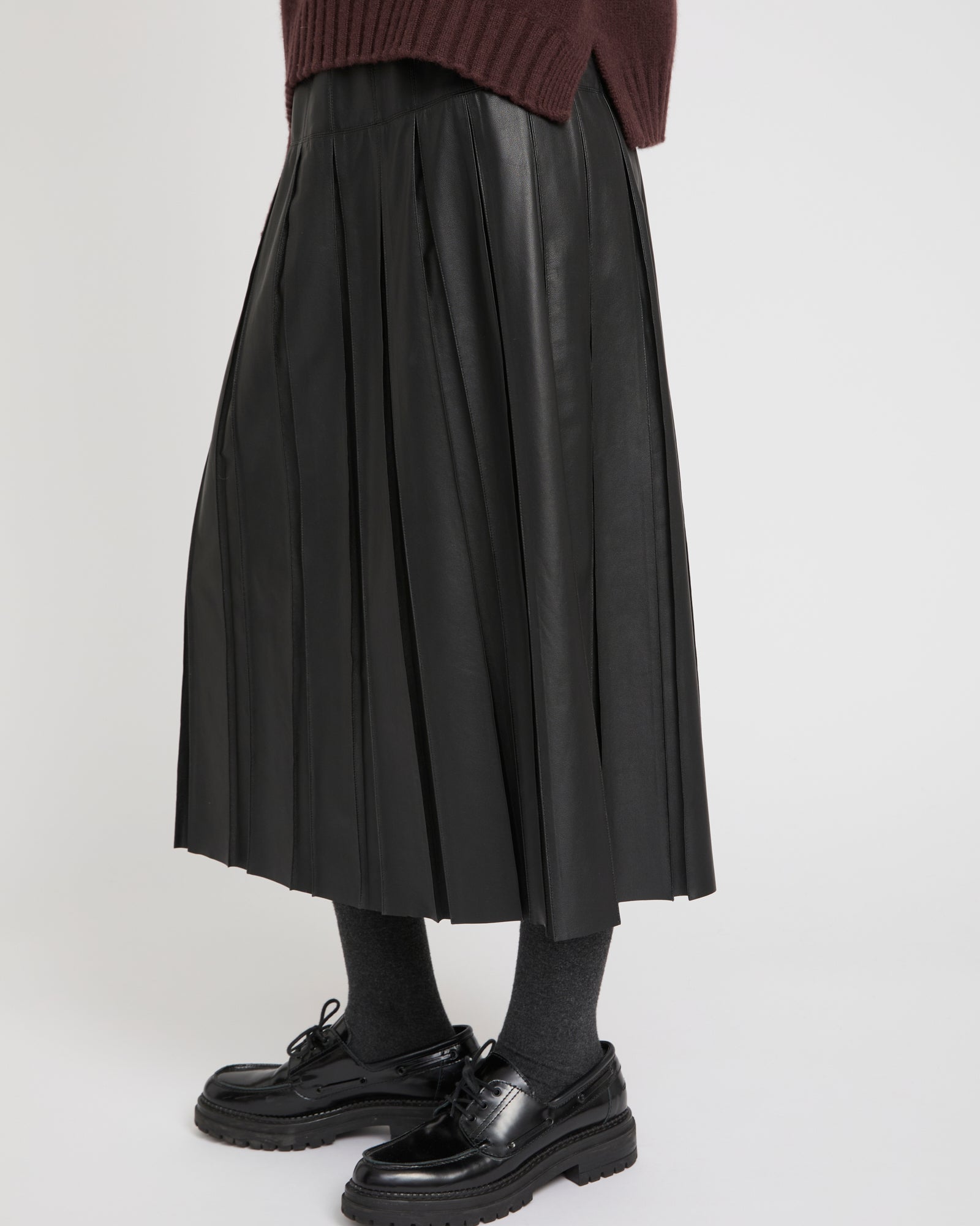 Fine lamb leather pleated skirt -Yves Salomon