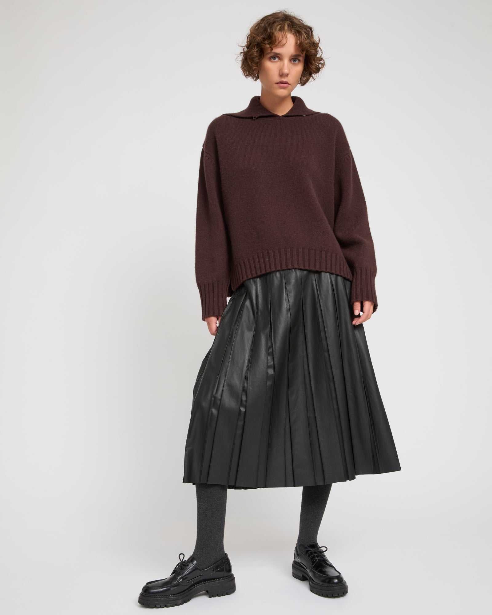 Fine lamb leather pleated skirt -Yves Salomon