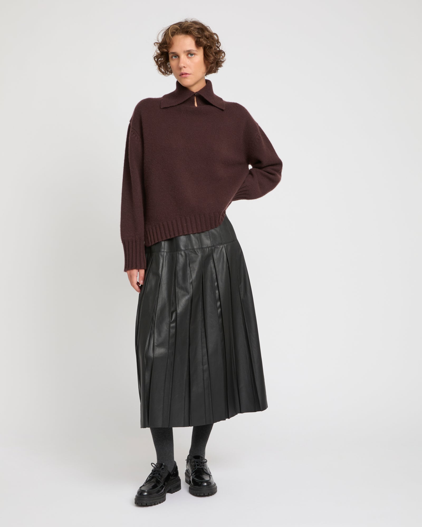 Fine lamb leather pleated skirt -Yves Salomon
