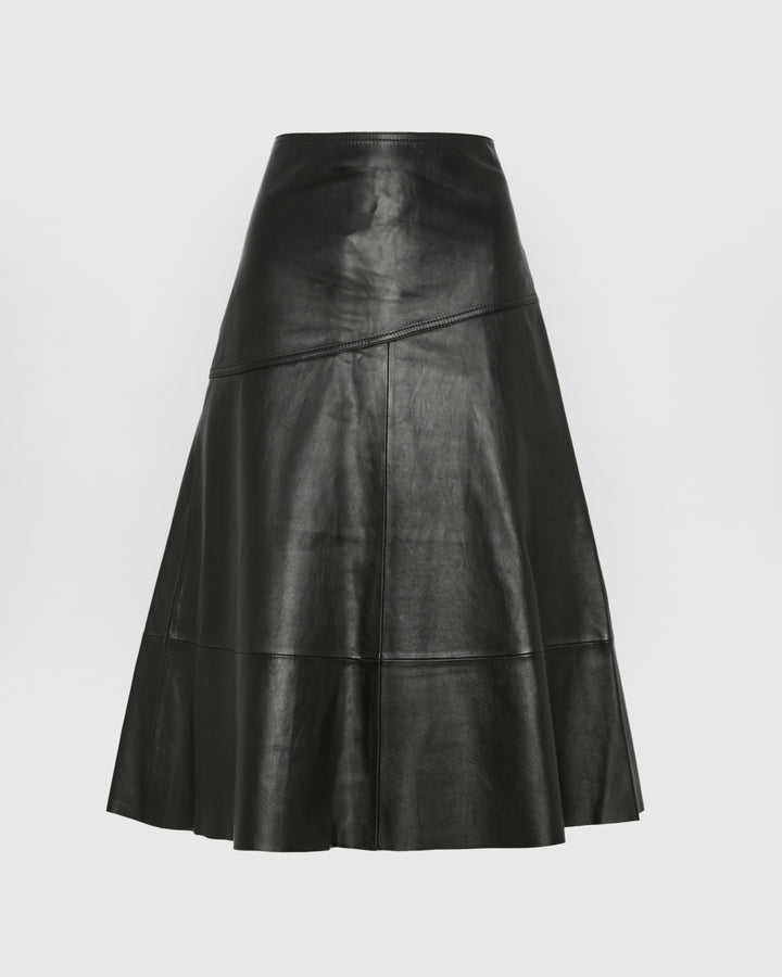 Flared lamb leather skirt