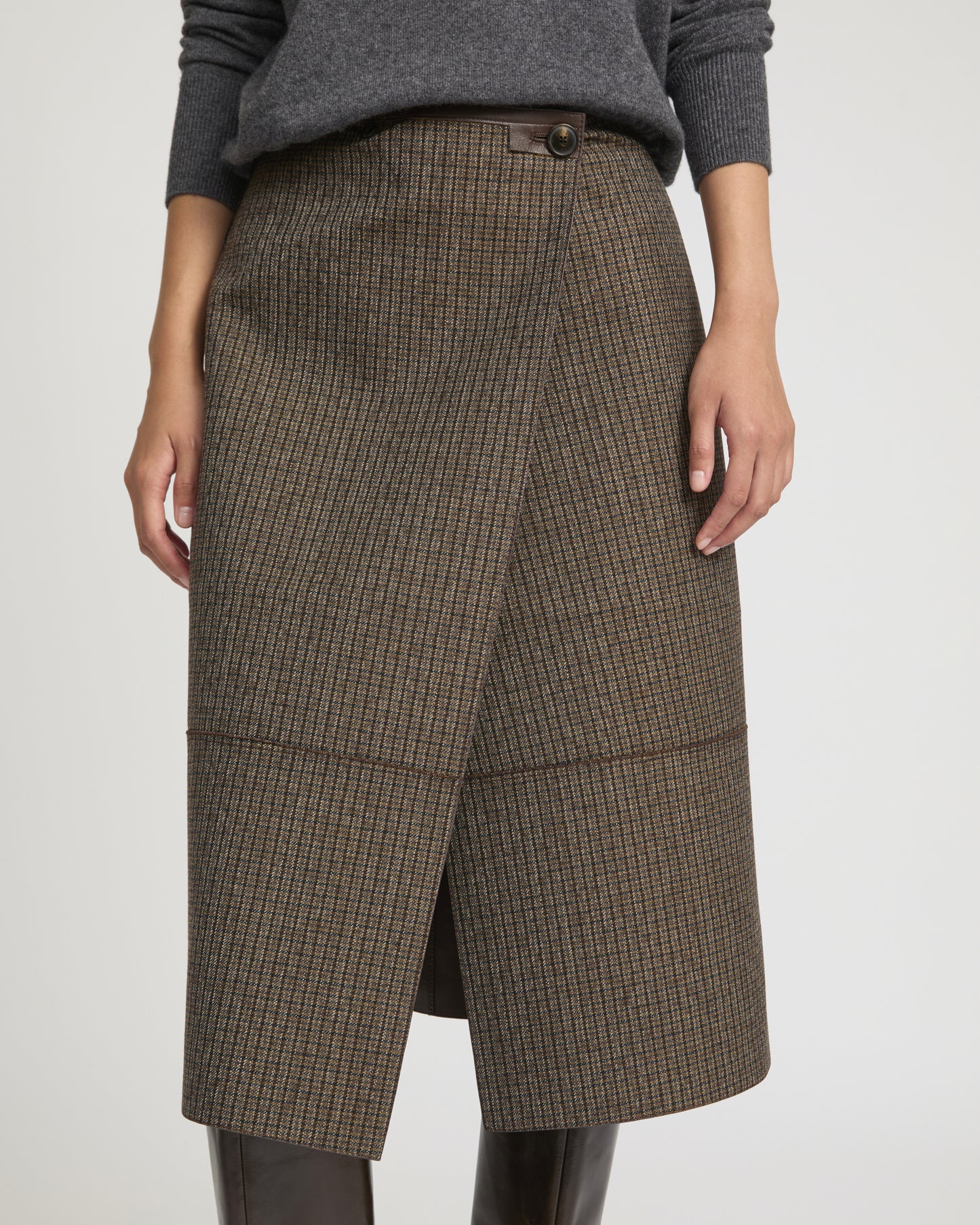 Woollen bonded leather wrap skirt -Yves Salomon