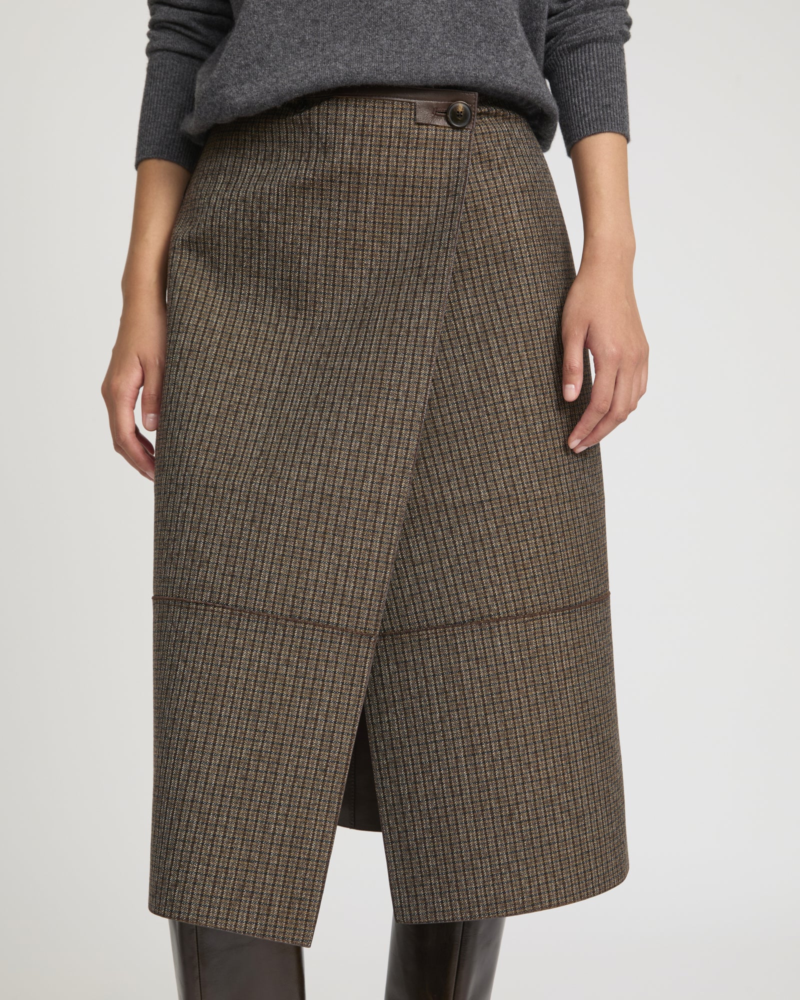 Woollen bonded leather wrap skirt -Yves Salomon