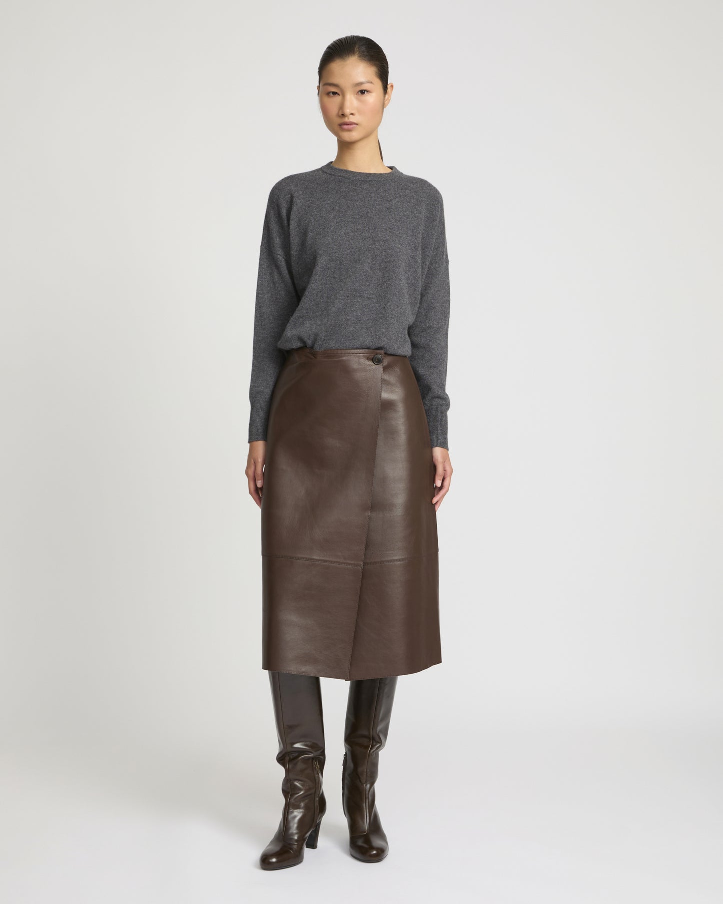 Woollen bonded leather wrap skirt -Yves Salomon