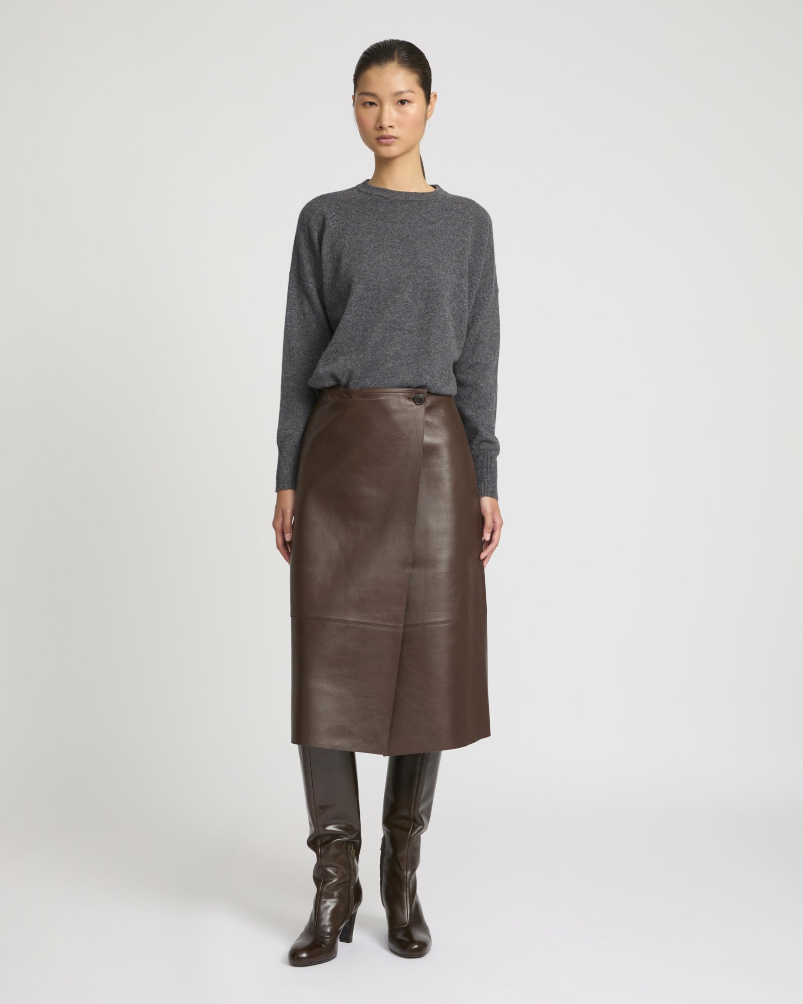 Woollen bonded leather wrap skirt -Yves Salomon