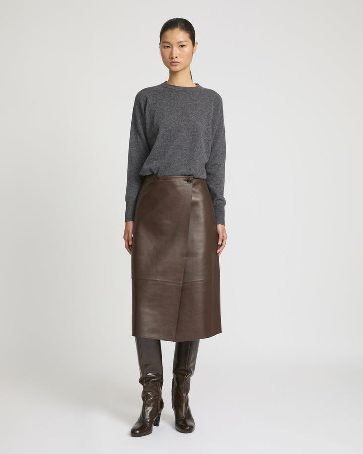 Woollen bonded leather wrap skirt -Yves Salomon