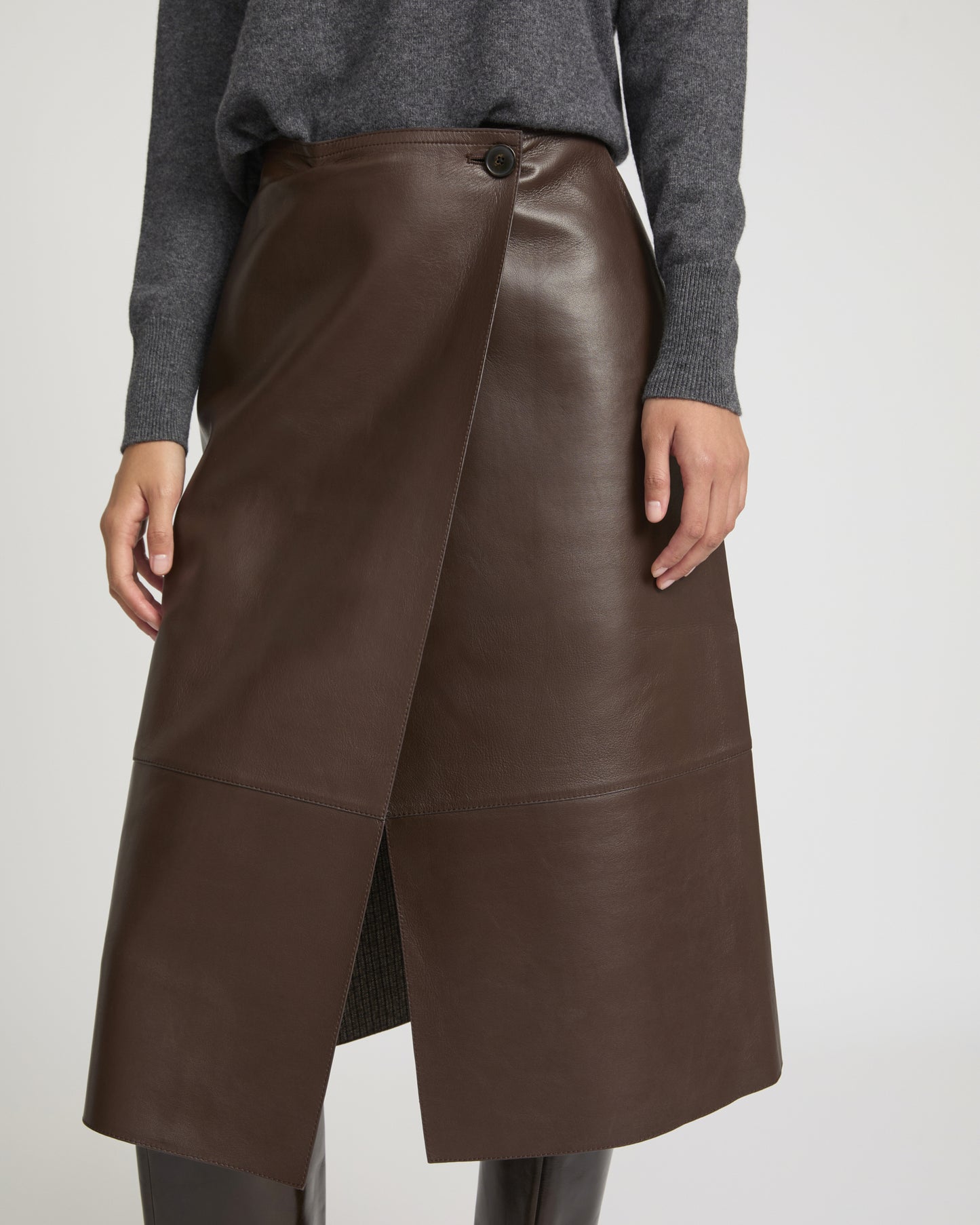 Woollen bonded leather wrap skirt -Yves Salomon