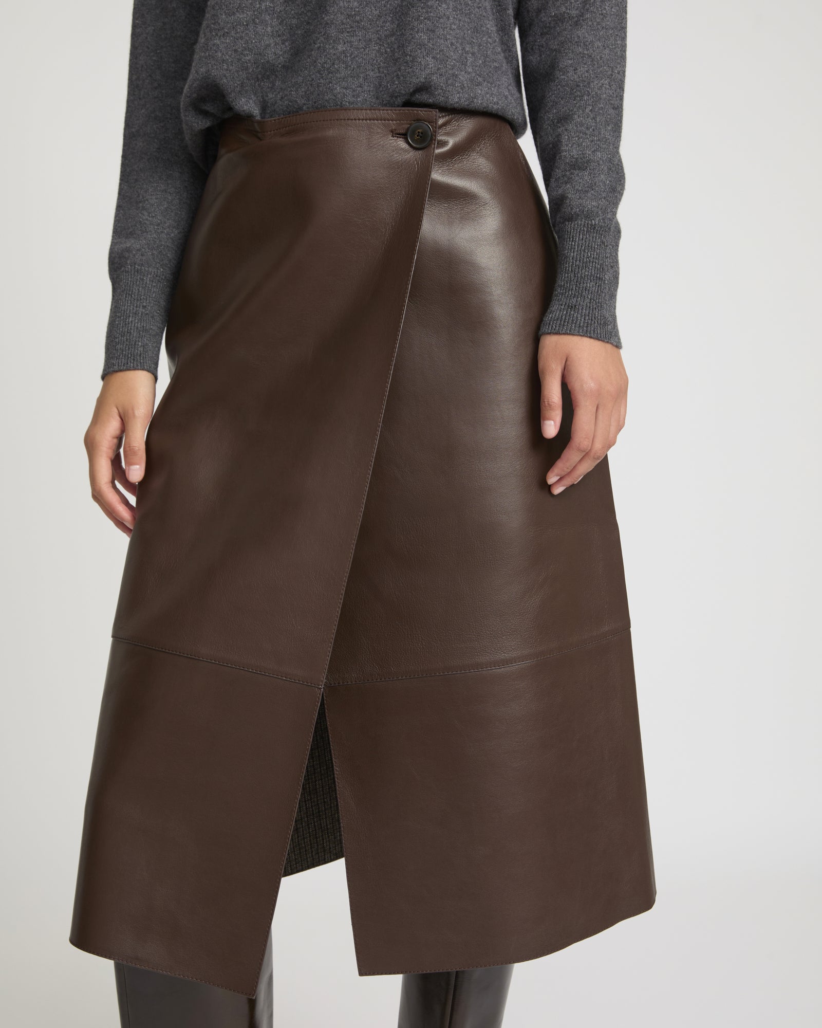 Woollen bonded leather wrap skirt -Yves Salomon