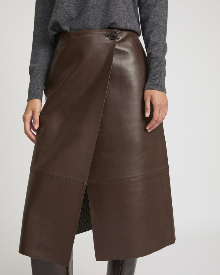 Woollen bonded leather wrap skirt -Yves Salomon