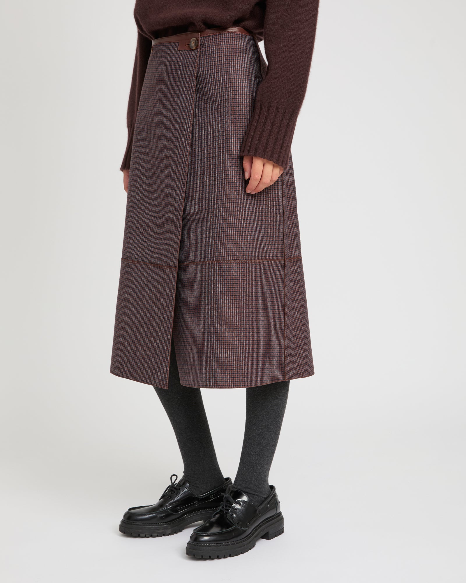 Woollen bonded leather wrap skirt -Yves Salomon