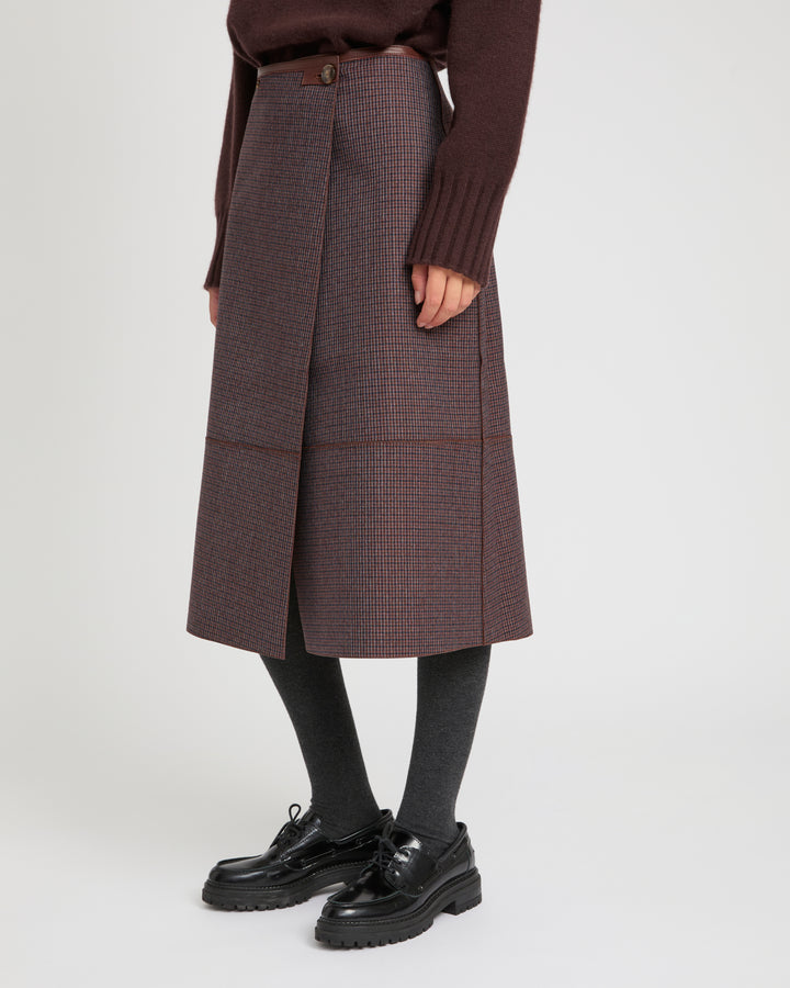 Woollen bonded leather wrap skirt -Yves Salomon