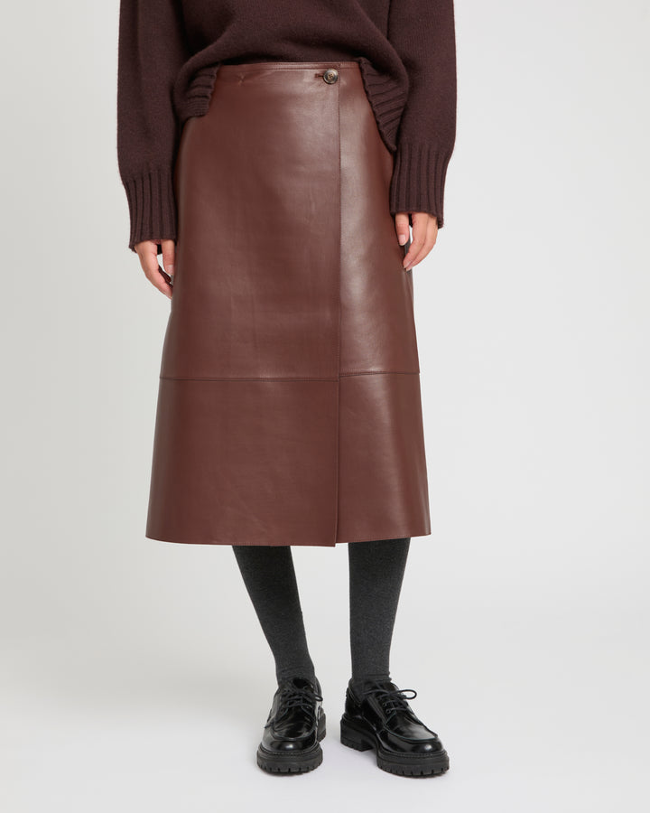 Woollen bonded leather wrap skirt -Yves Salomon