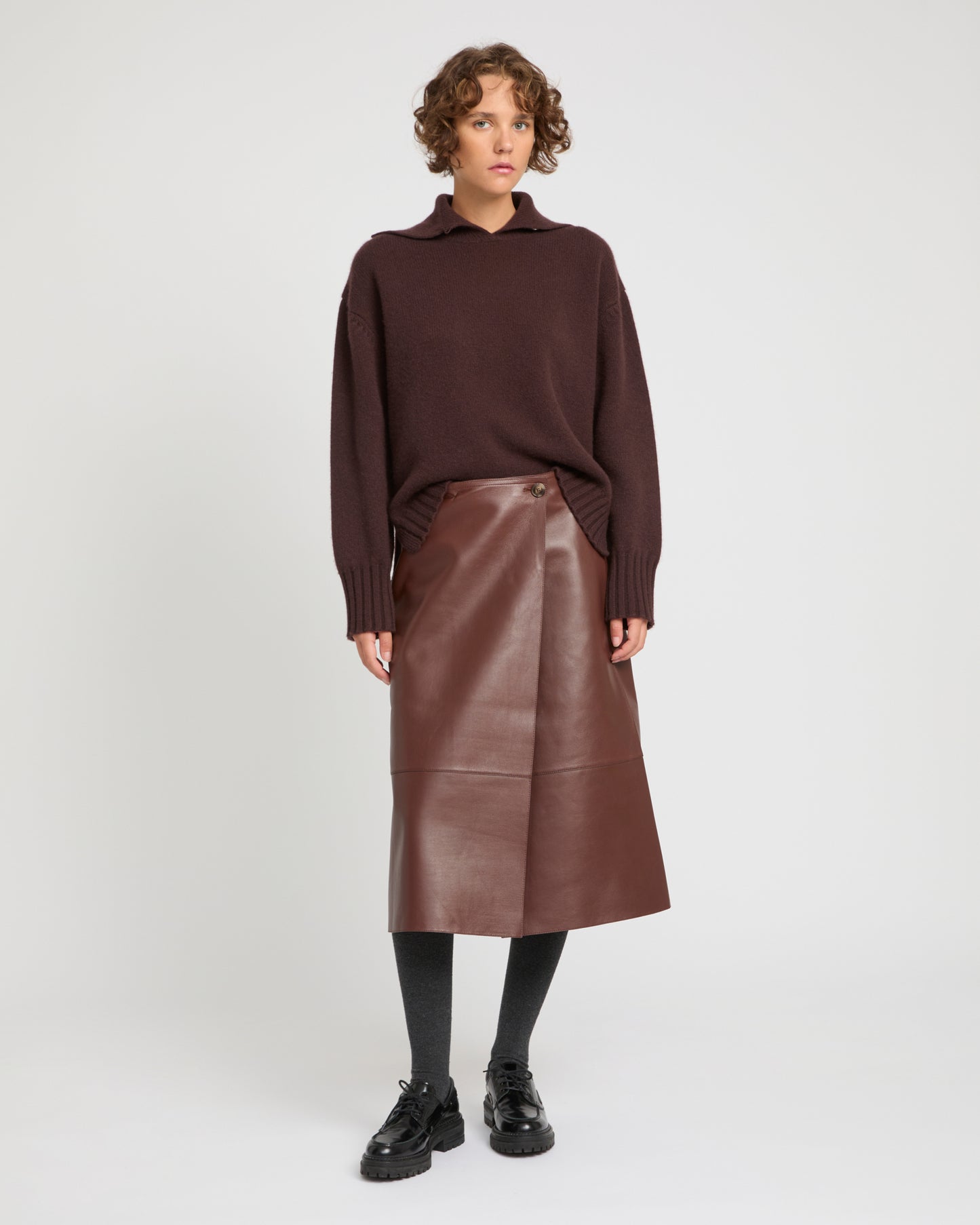 Woollen bonded leather wrap skirt -Yves Salomon