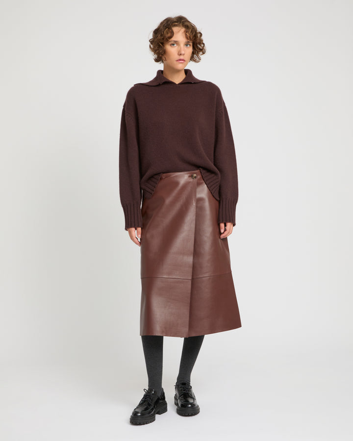 Woollen bonded leather wrap skirt -Yves Salomon