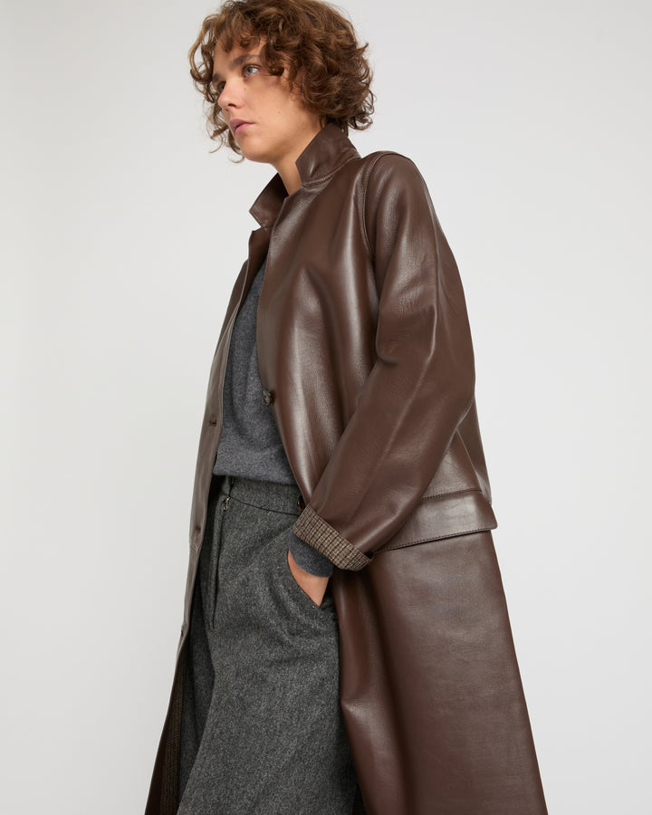 Straight coat in bonded leather and wool -Yves Salomon