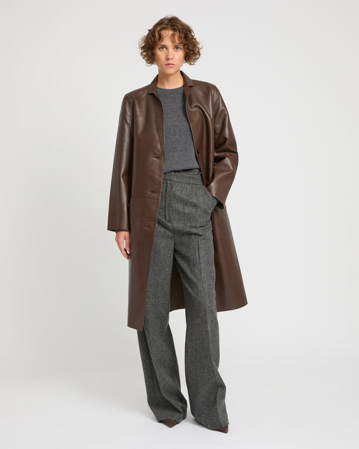 Straight coat in bonded leather and wool -Yves Salomon
