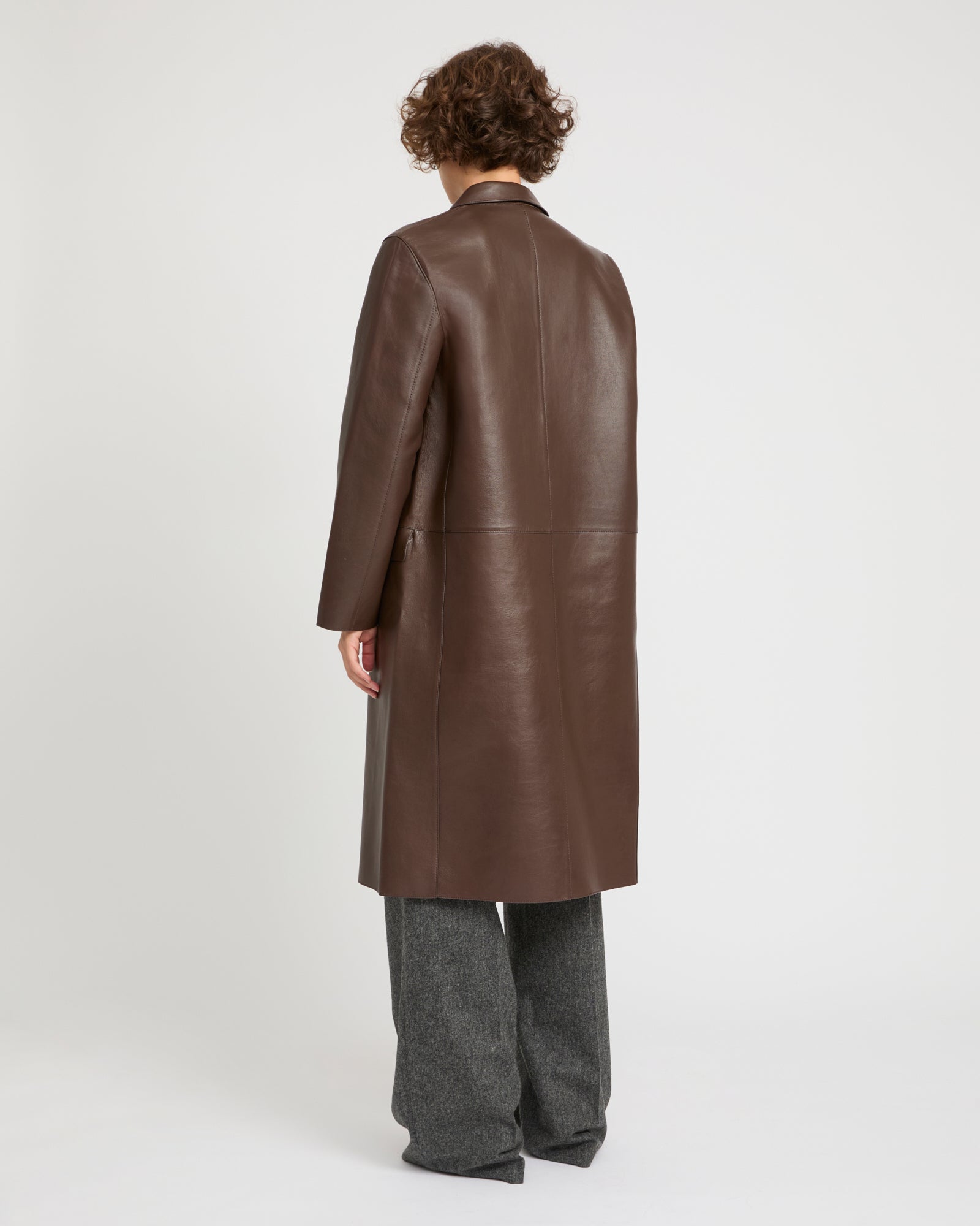 Straight coat in bonded leather and wool -Yves Salomon