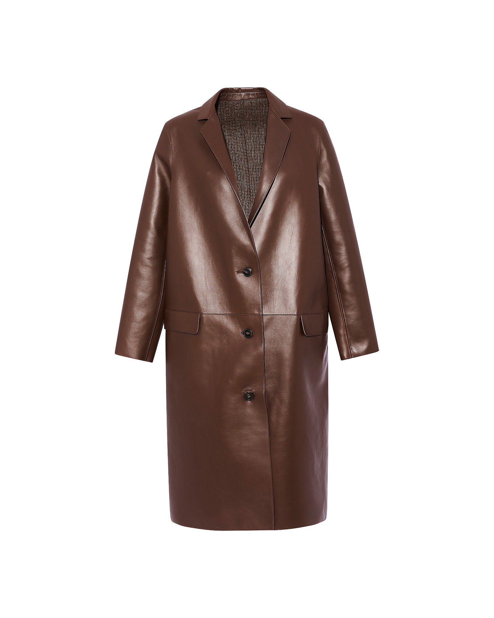 Straight coat in bonded leather and wool - Yves Salomon