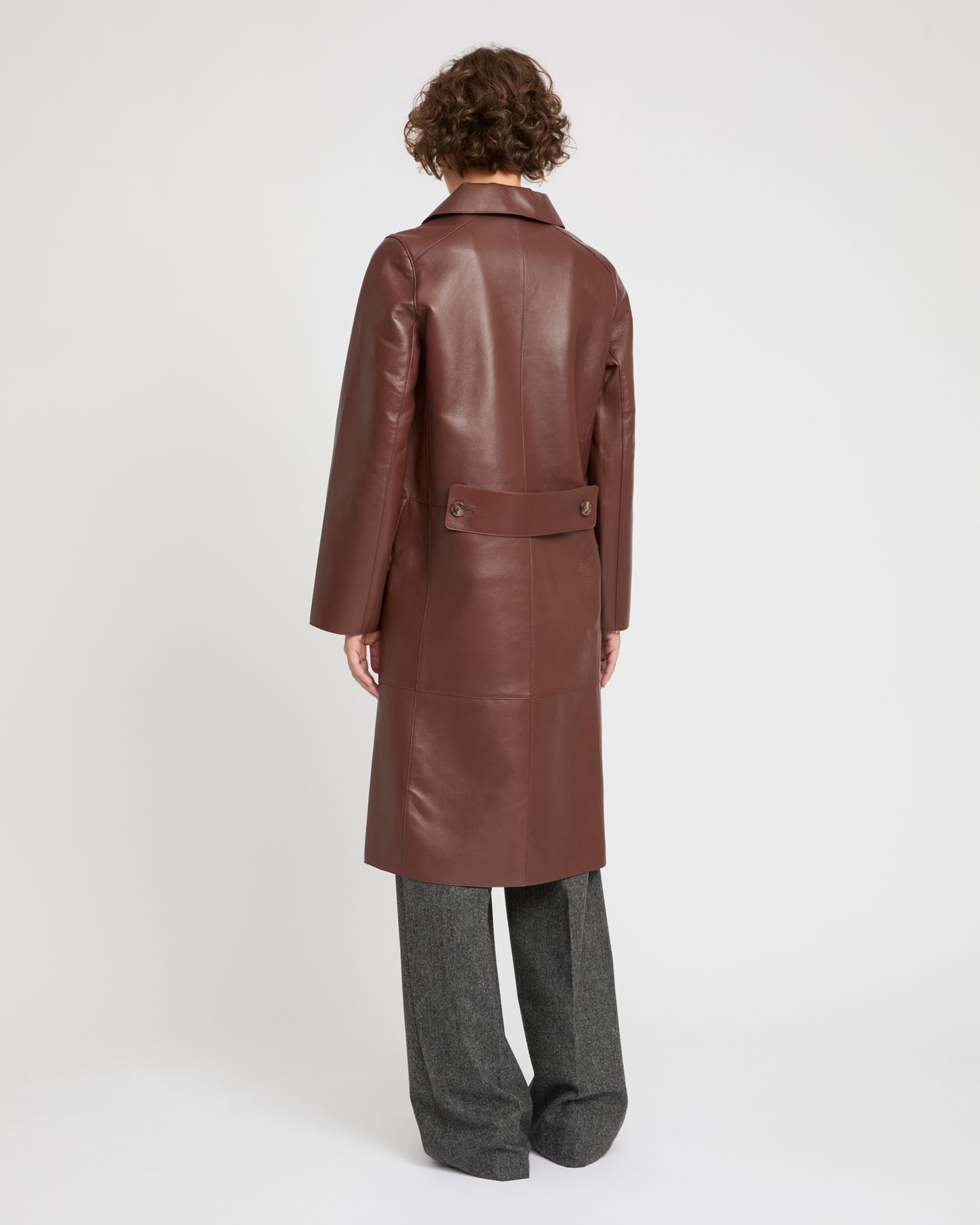 Double-breasted coat in bonded leather and wool