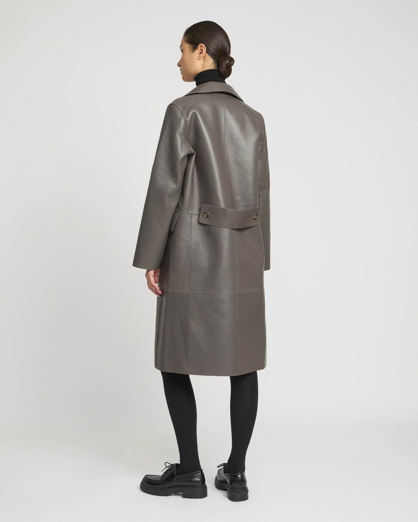 Double-breasted coat in bonded leather and wool