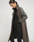 Double-breasted coat in bonded leather and wool
