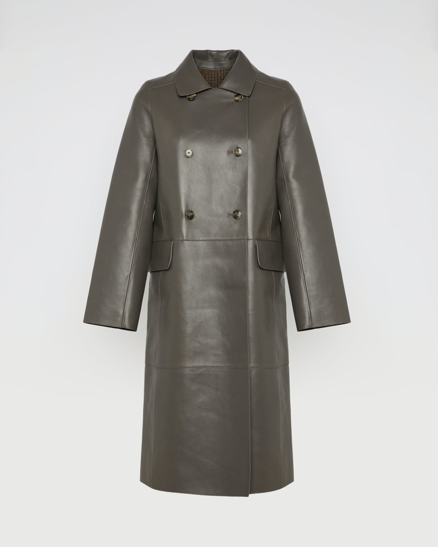 Double-breasted coat in bonded leather and wool