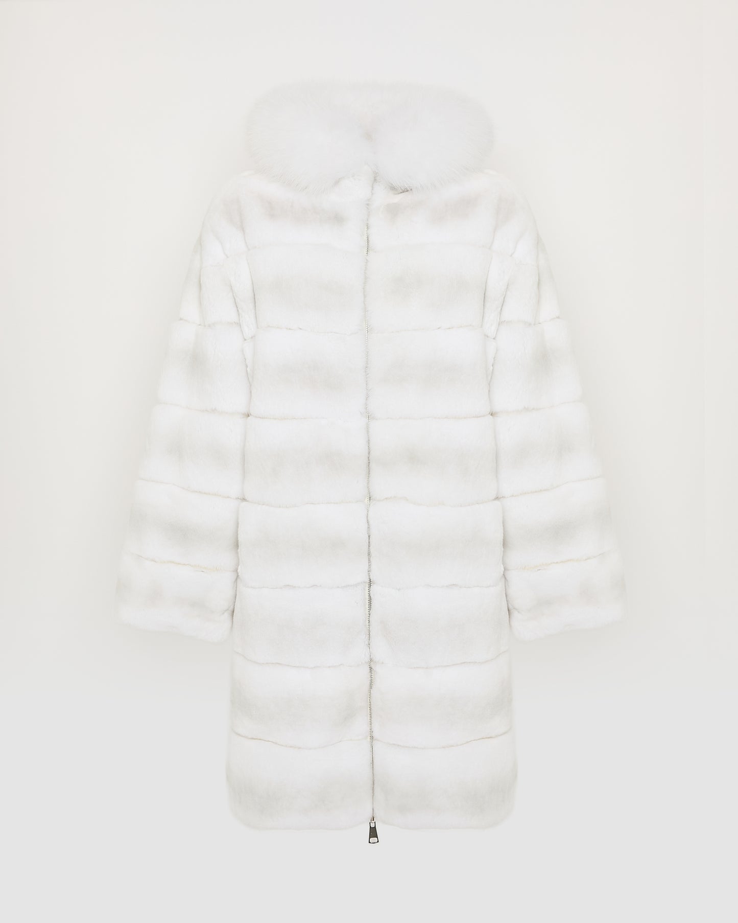 Hooded coat in technical fabric reversible rex rabbit fur - Yves Salomon