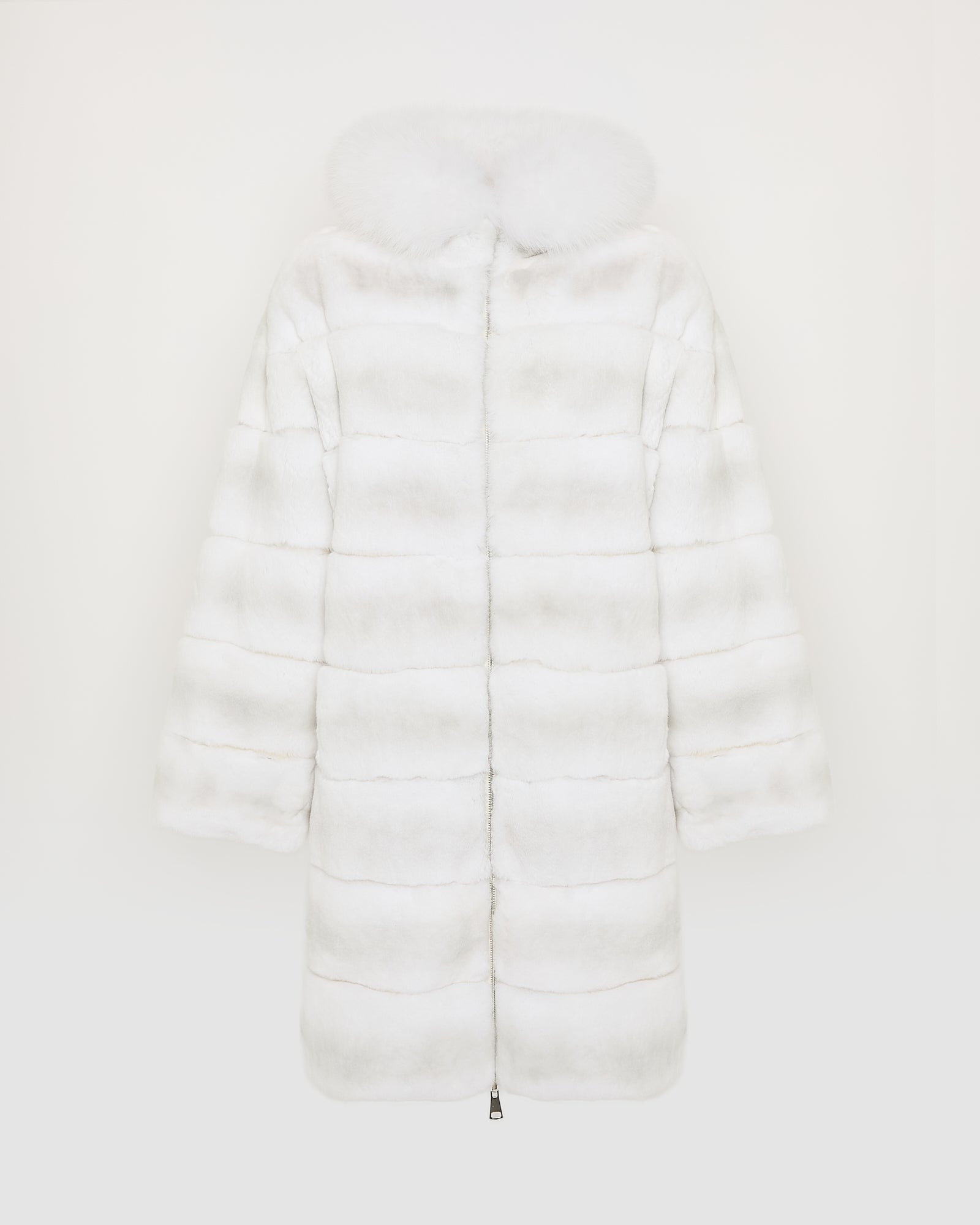 Hooded coat in technical fabric reversible rex rabbit fur - Yves Salomon