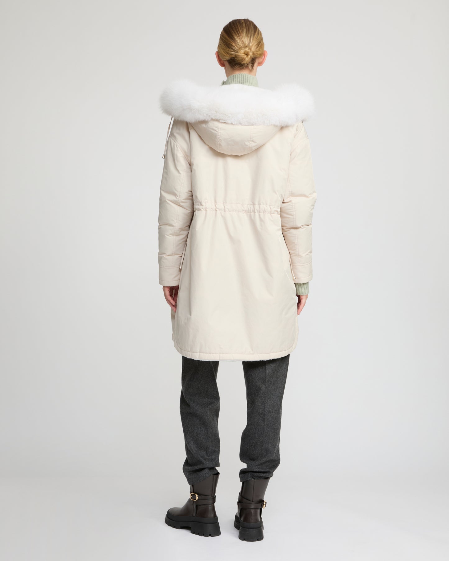Hooded coat in technical fabric reversible rex rabbit fur - Yves Salomon