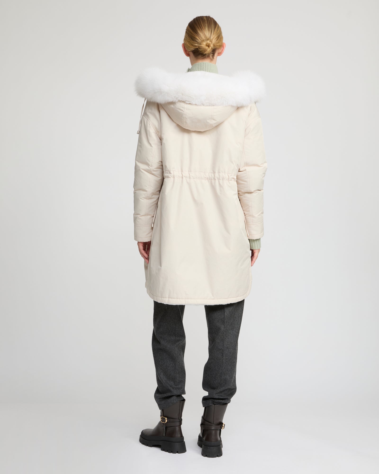 Hooded coat in technical fabric reversible rex rabbit fur - Yves Salomon
