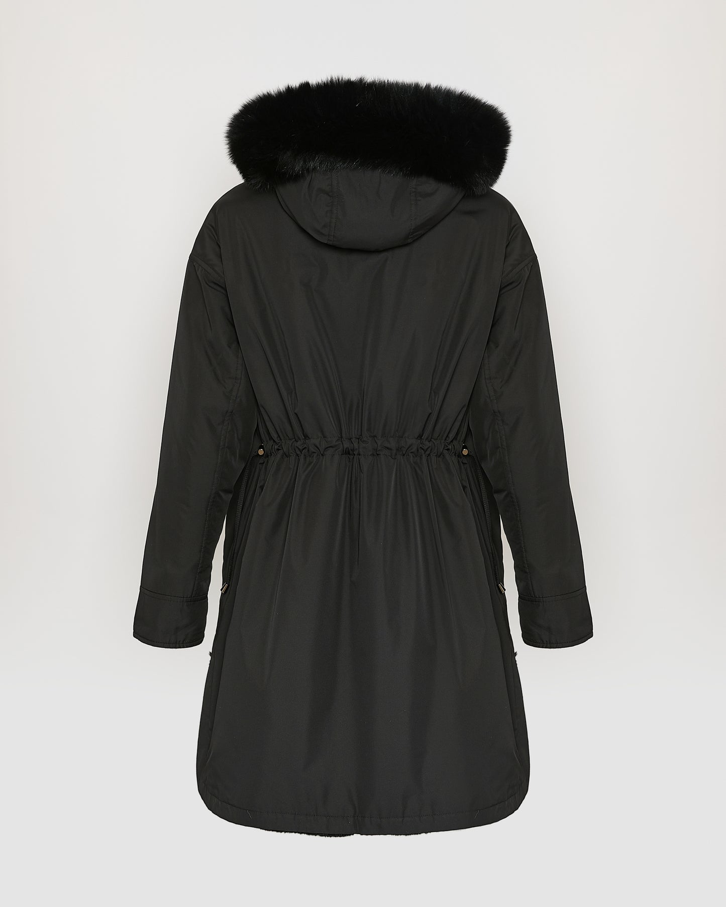 Hooded coat in technical fabric reversible rex rabbit fur - Yves Salomon