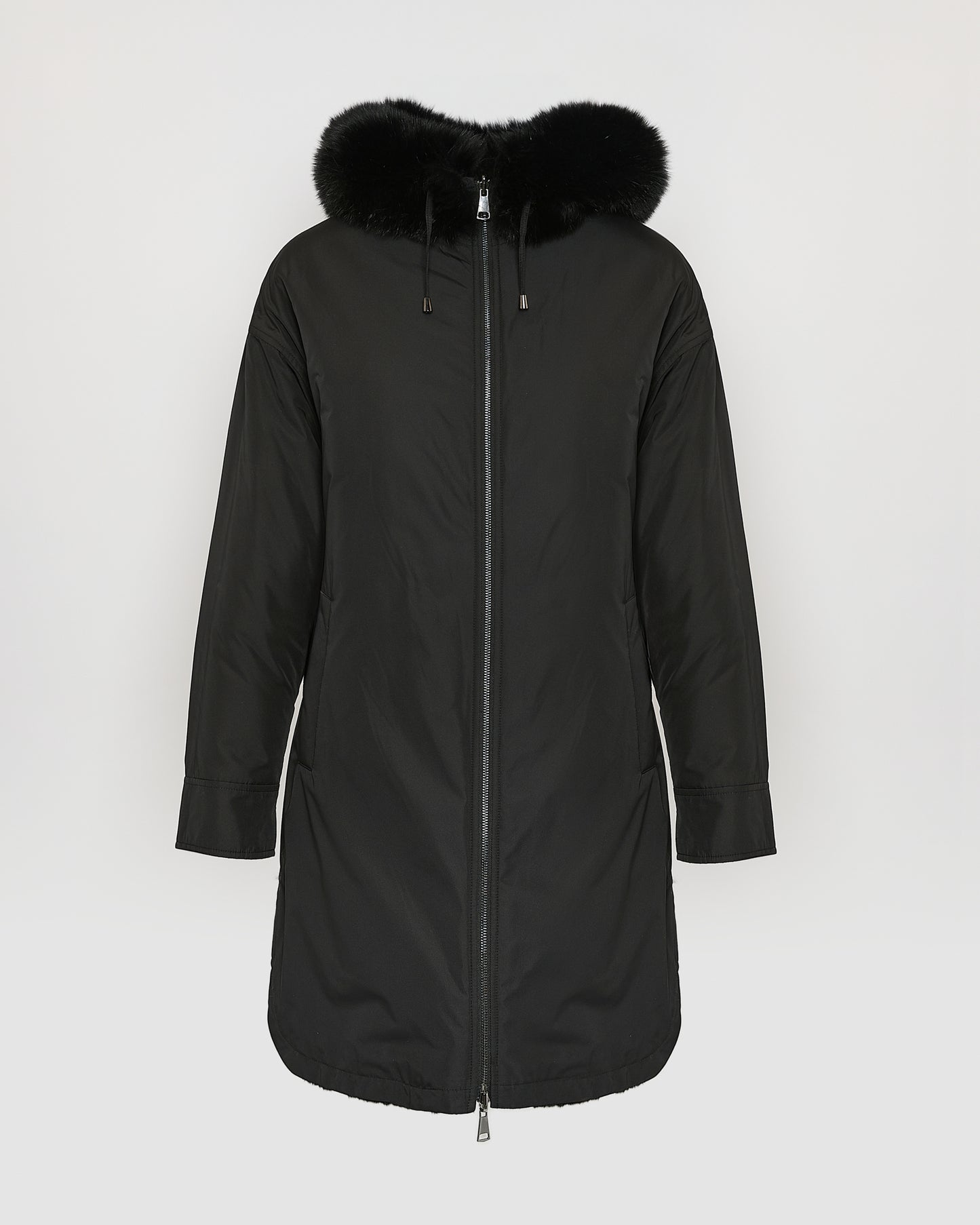 Hooded coat in technical fabric reversible rex rabbit fur - Yves Salomon