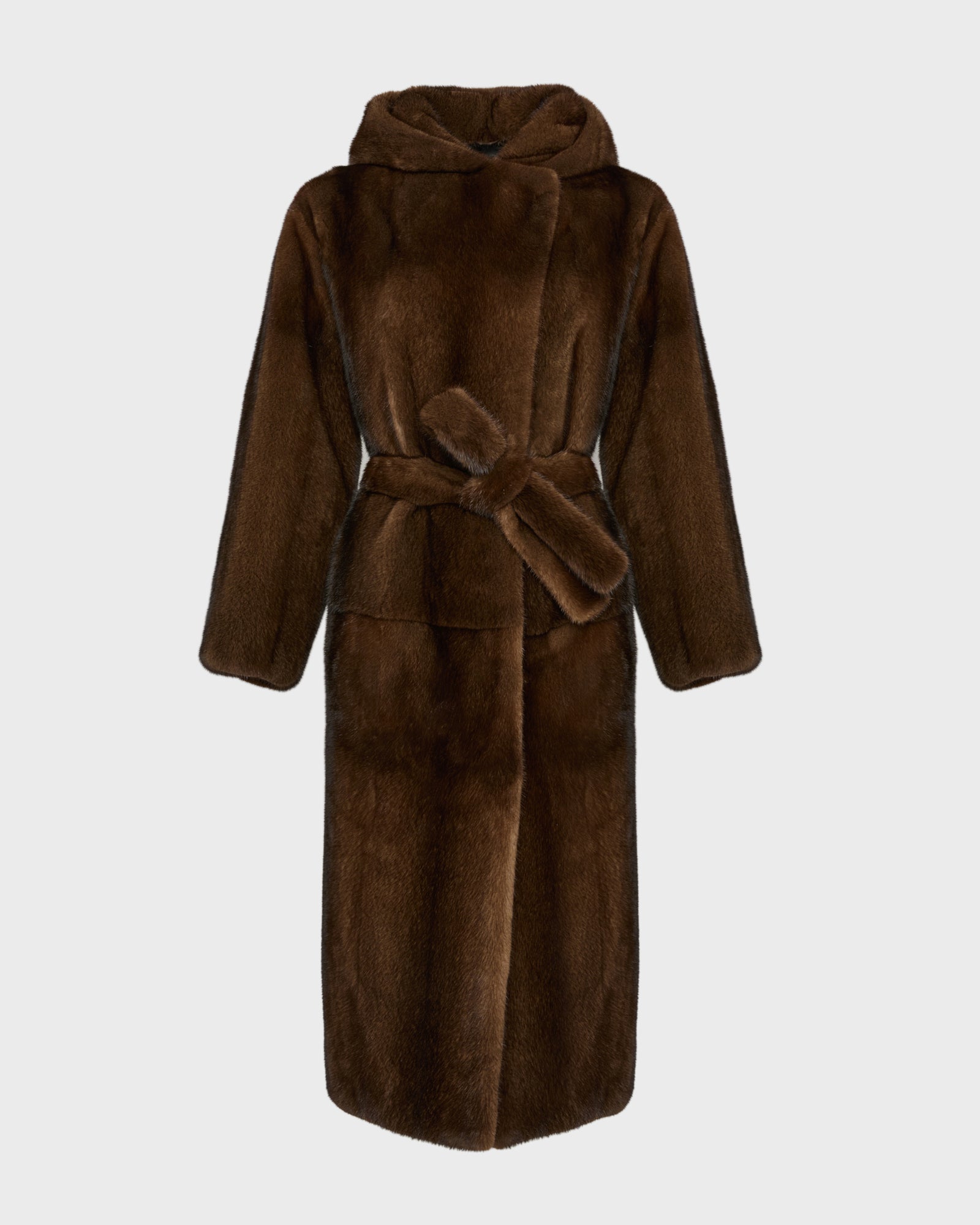 Long hooded coat in long-haired mink fur - brown - Yves Salomon
