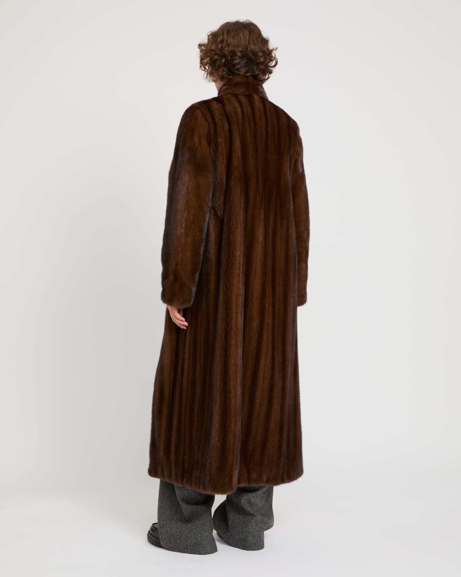 Maxi belted coat in long-haired mink fur - brown - Yves Salomon