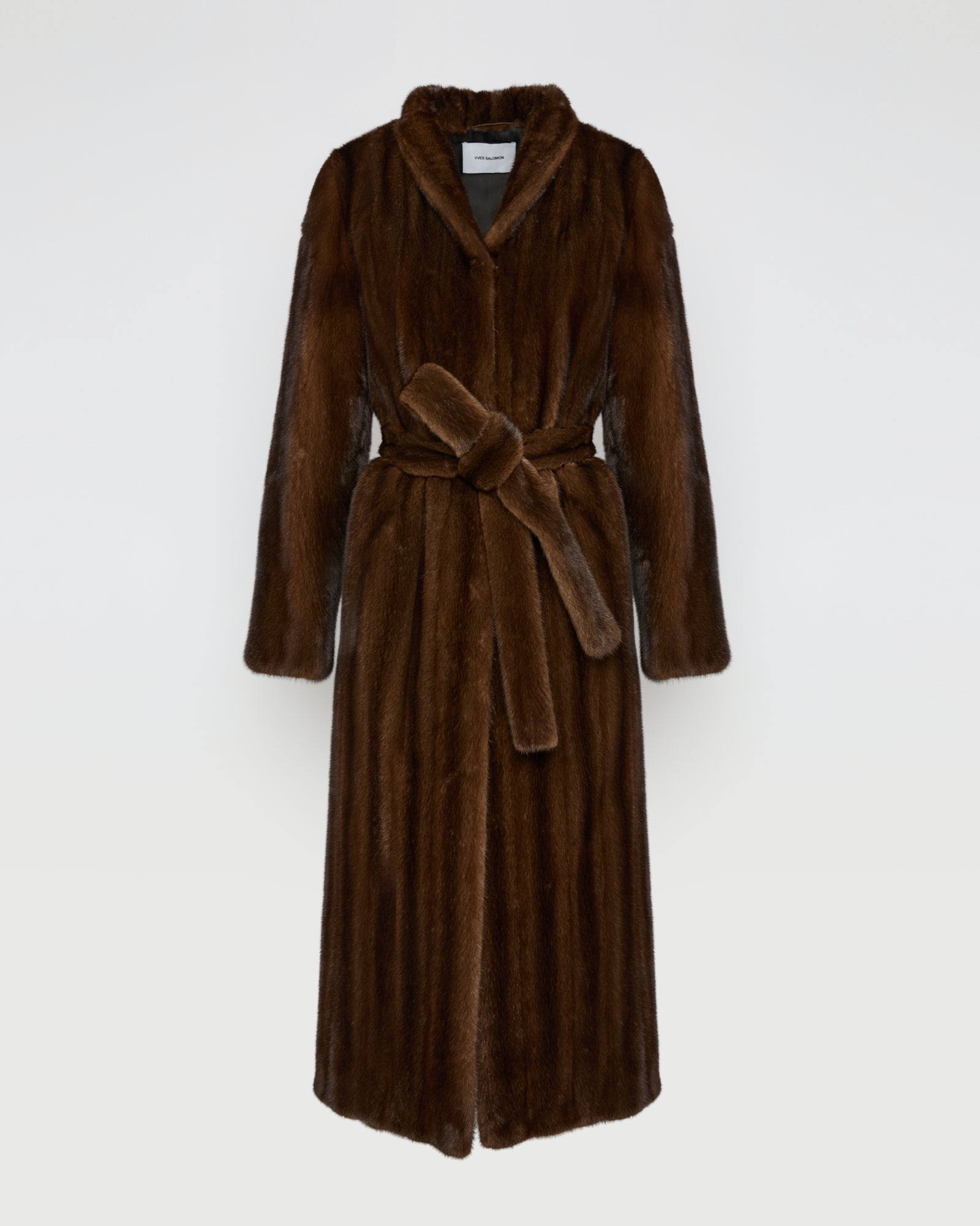 Maxi belted coat in long-haired mink fur - brown - Yves Salomon