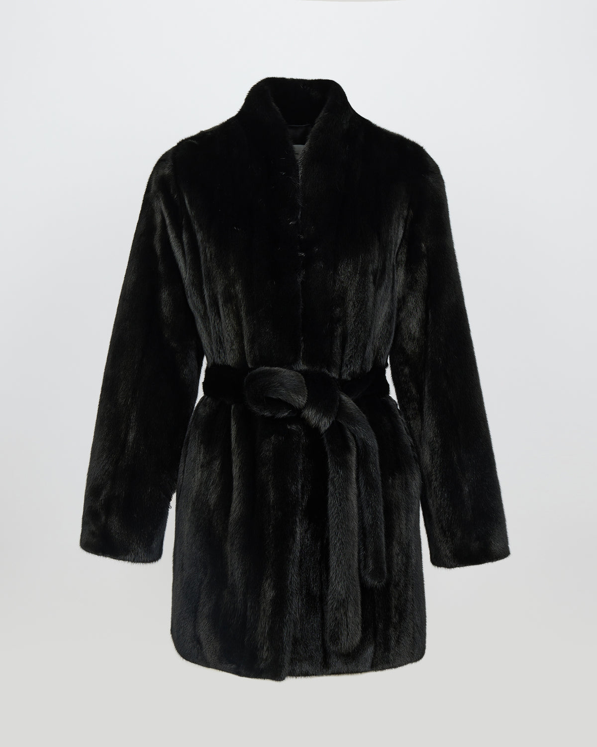 Short belted coat in long-haired straightened mink fur - Yves Salomon - New Fall/Winter Collection