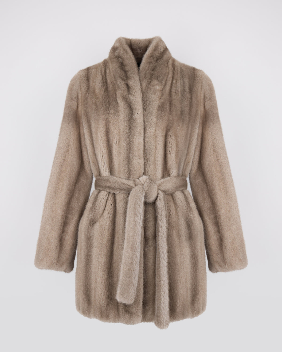 Short belted coat in long-haired straightened mink fur - Yves Salomon - New Fall/Winter Collection
