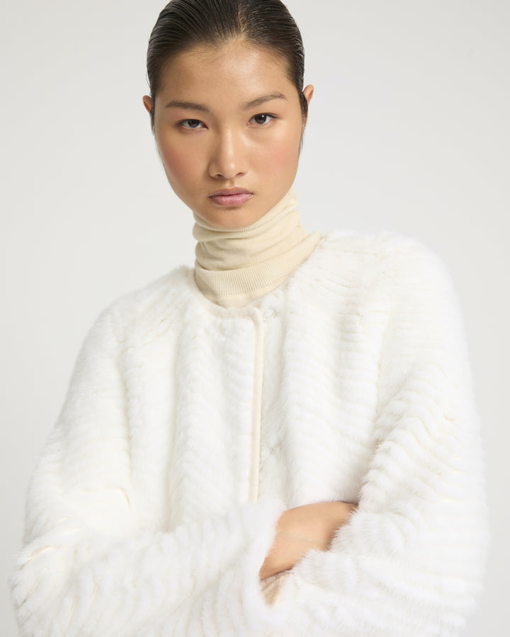 Long coat in Merino knit and mink fur