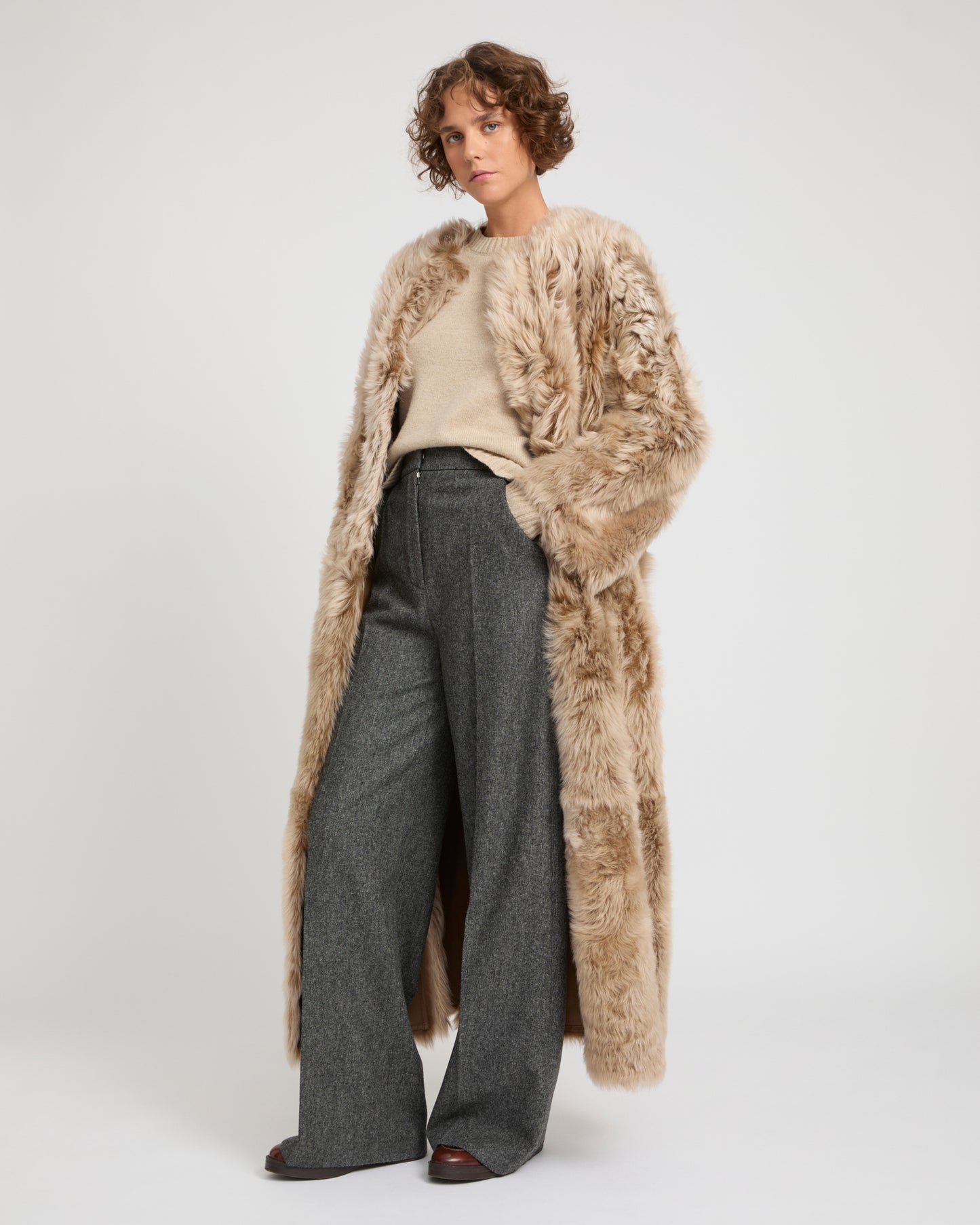Extra long Toscana lambskin shearling coat