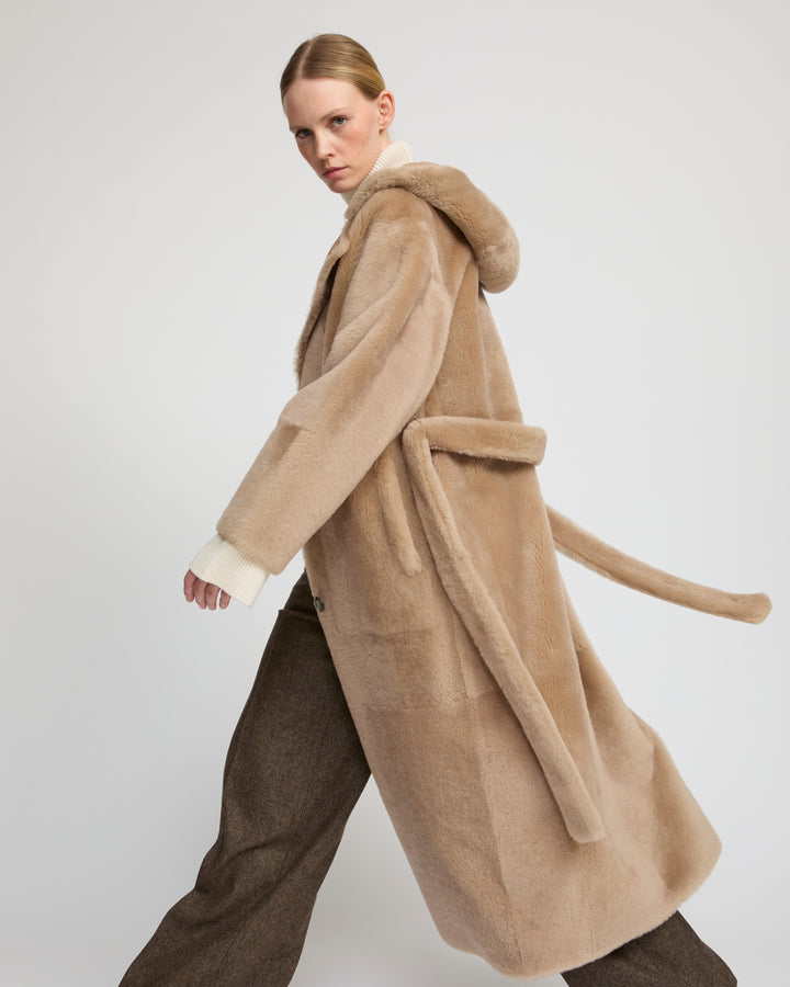 Long hooded lambskin shearling coat - Yves Salomon