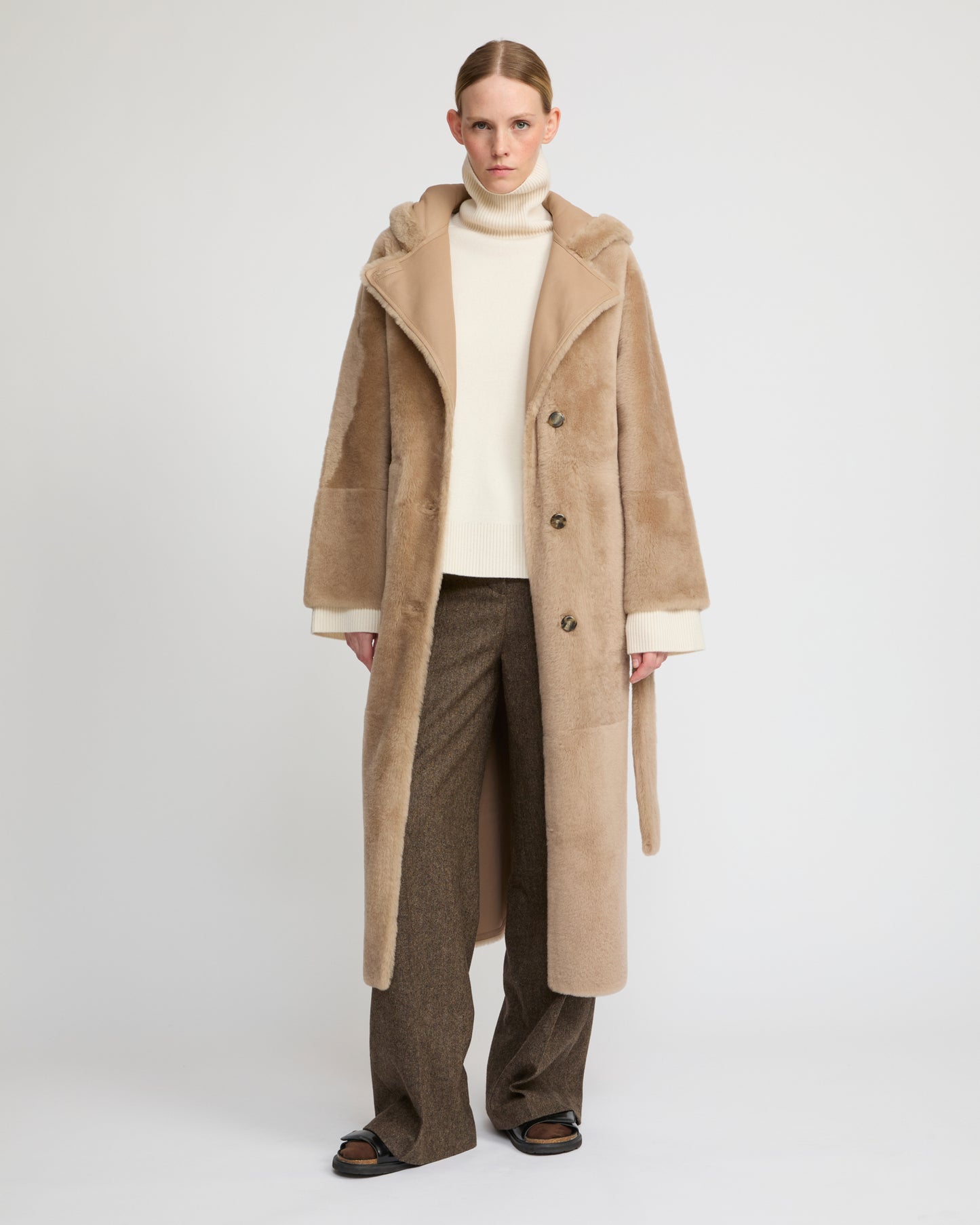 Long hooded lambskin shearling coat - Yves Salomon