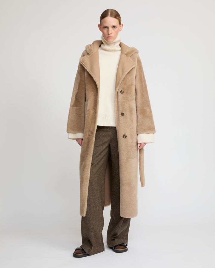 Long hooded lambskin shearling coat - Yves Salomon