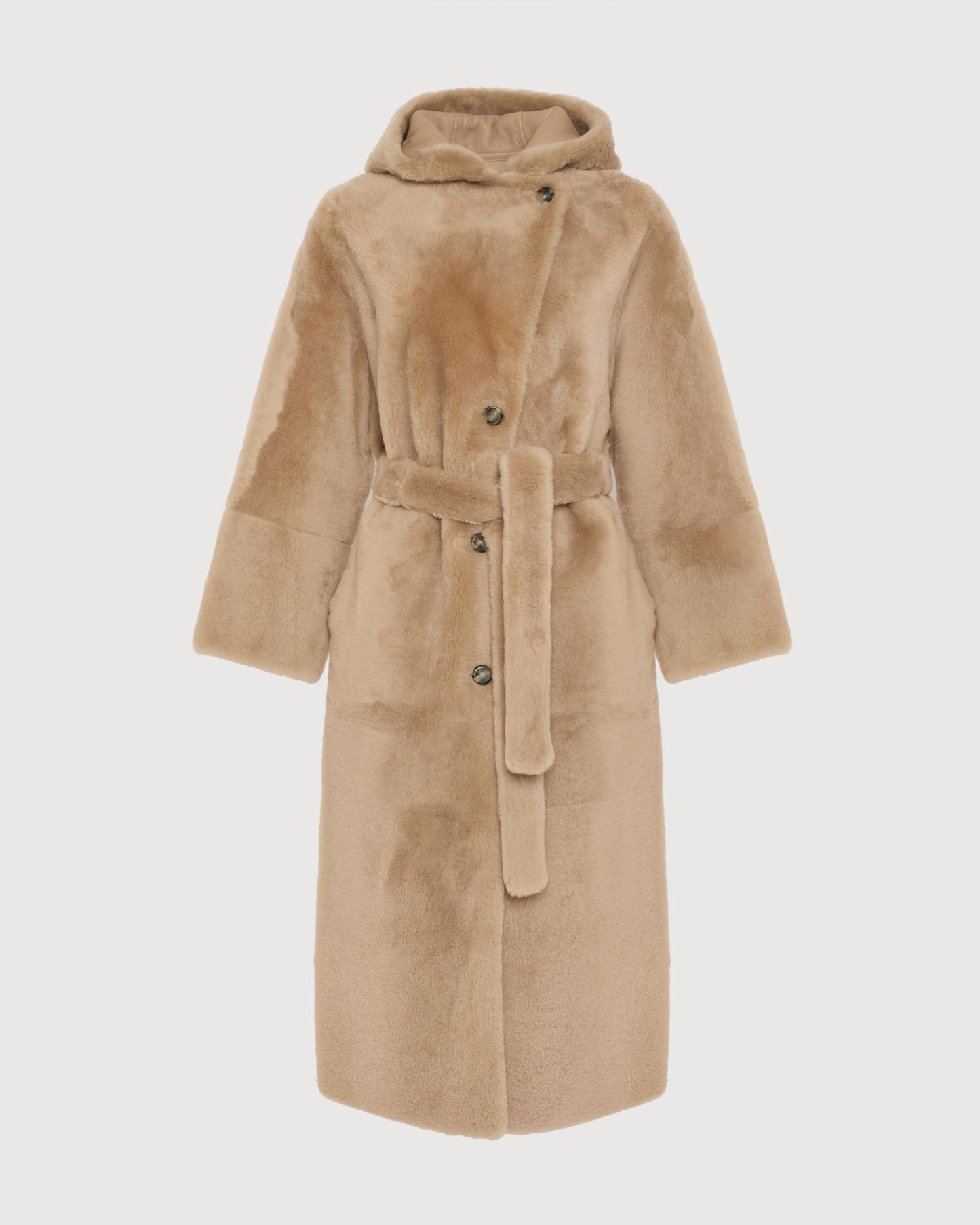 Long hooded lambskin shearling coat - Yves Salomon