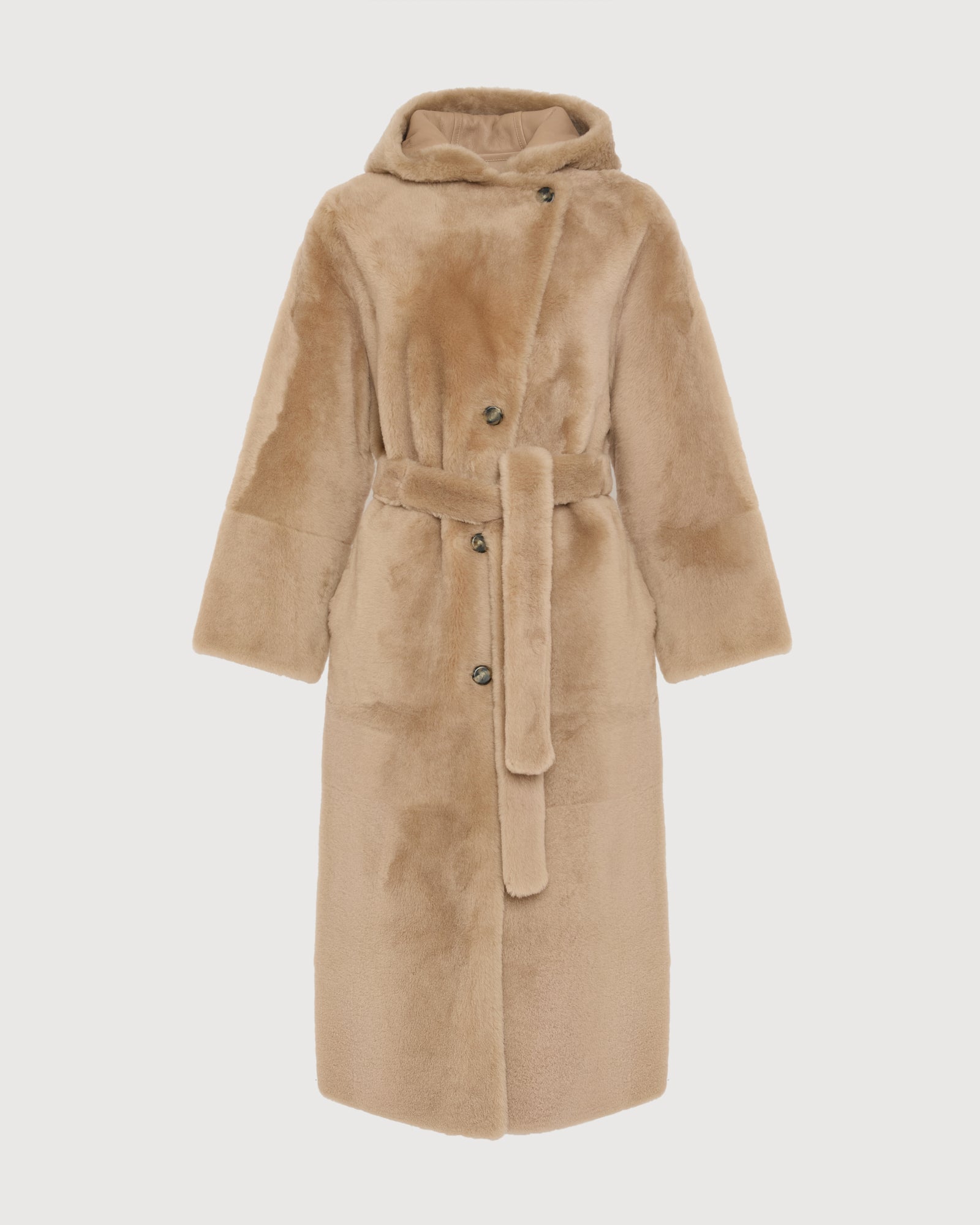 Long hooded lambskin shearling coat - Yves Salomon
