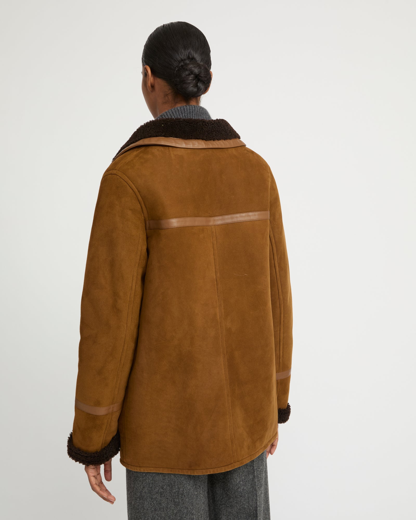 Fur-lined coat in suede Merino lambskin - Yves Salomon