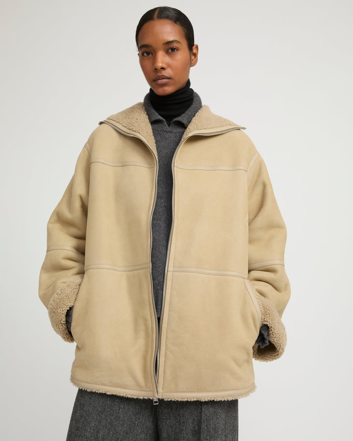 Short suede Merino lambskin coat