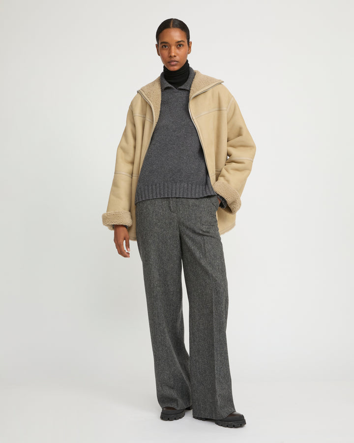 Short suede Merino lambskin coat