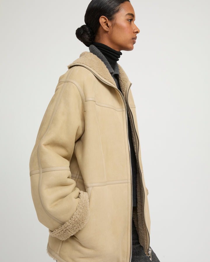 Short suede Merino lambskin coat