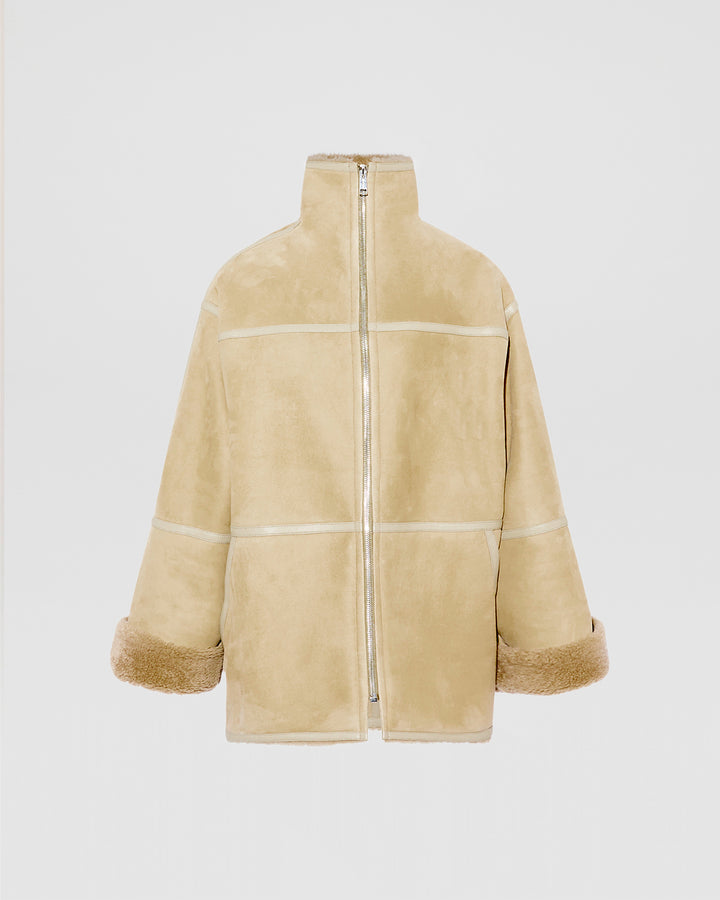 Short suede Merino lambskin coat