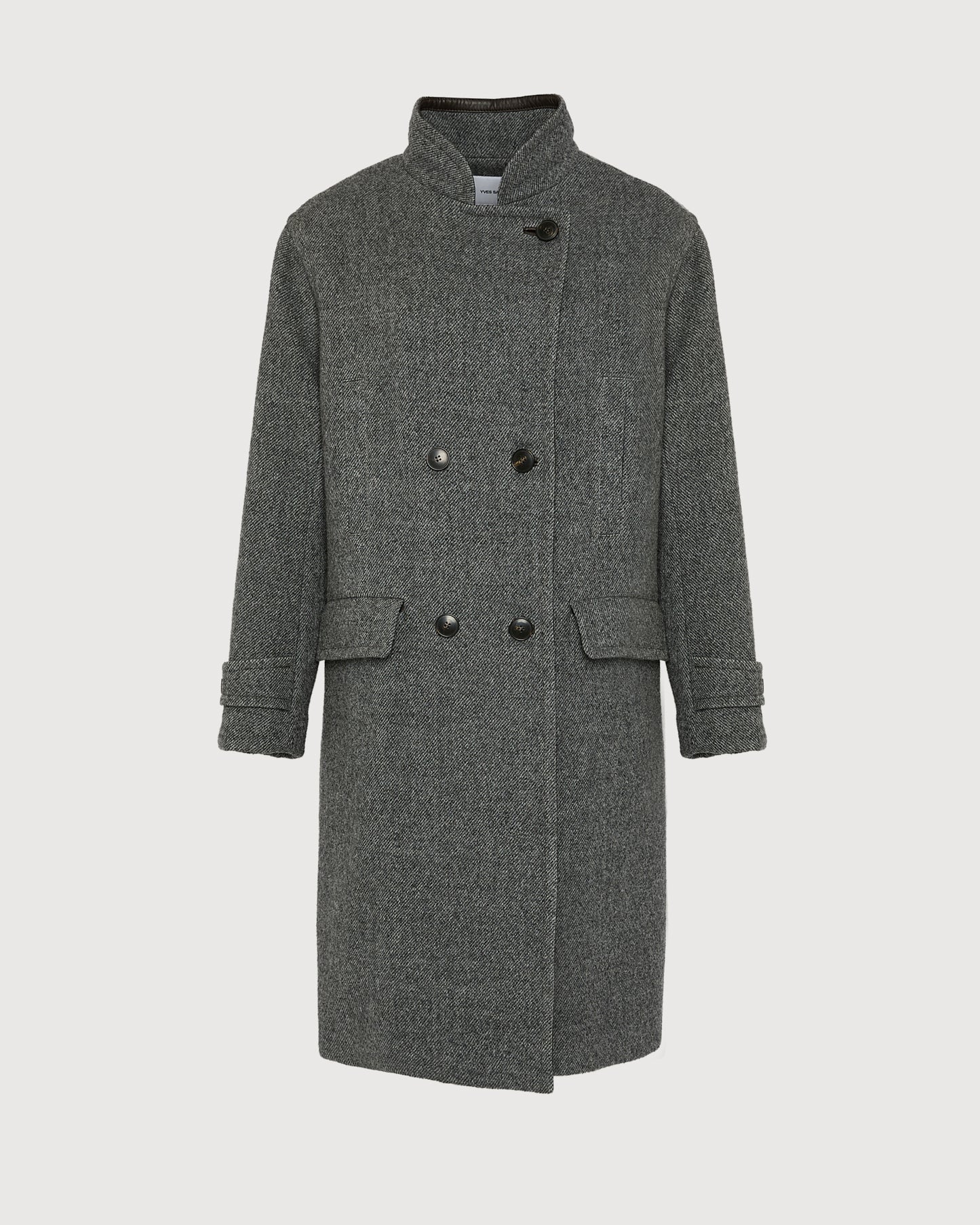 Long wool coat with lambskin details - Yves Salomon