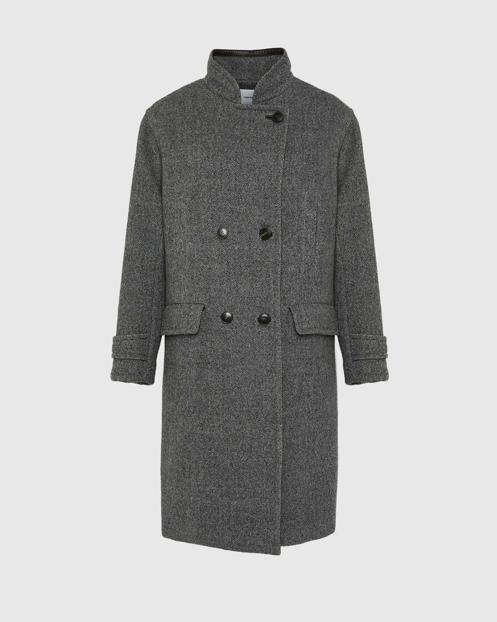 Long wool coat with lambskin details - Yves Salomon